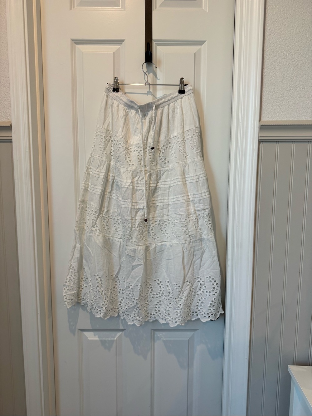 White Eyelet Tiered Maxi Skirt